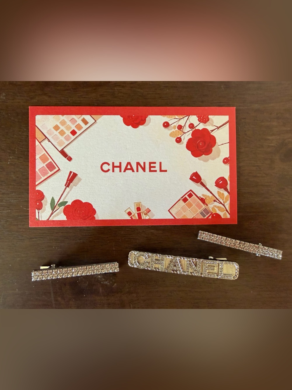 Chanel Beauty Silver Crystal Logo & Bar Hair Clips - Set of 3